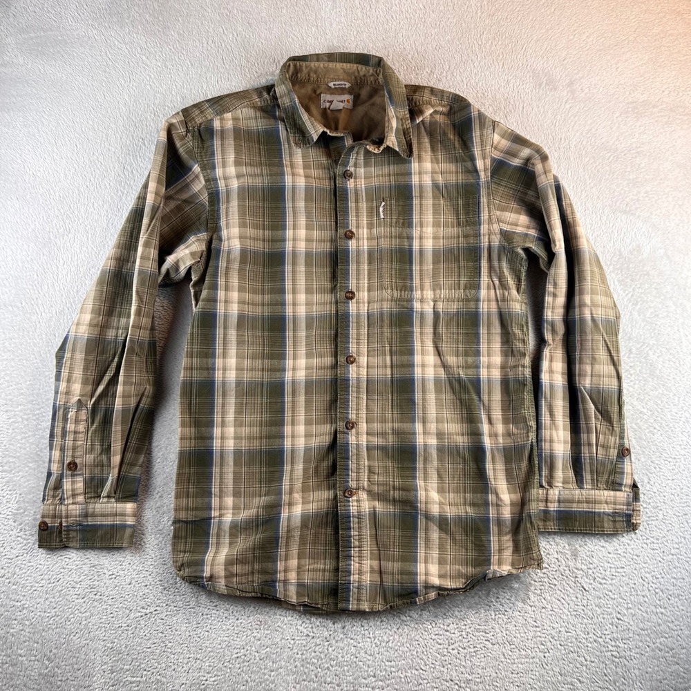 Carhartt Mens Relaxed Fit Plaid Button Down Shirt Olive Green Medium 102202 391